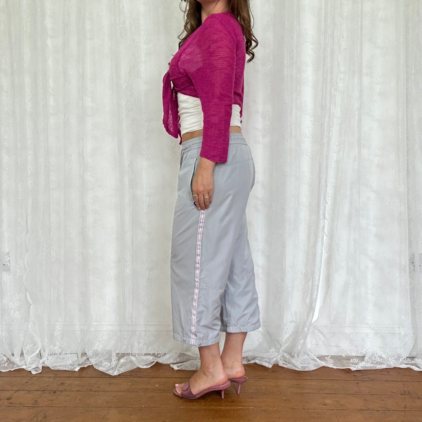 vintage 00s hot pink tie up cardigan