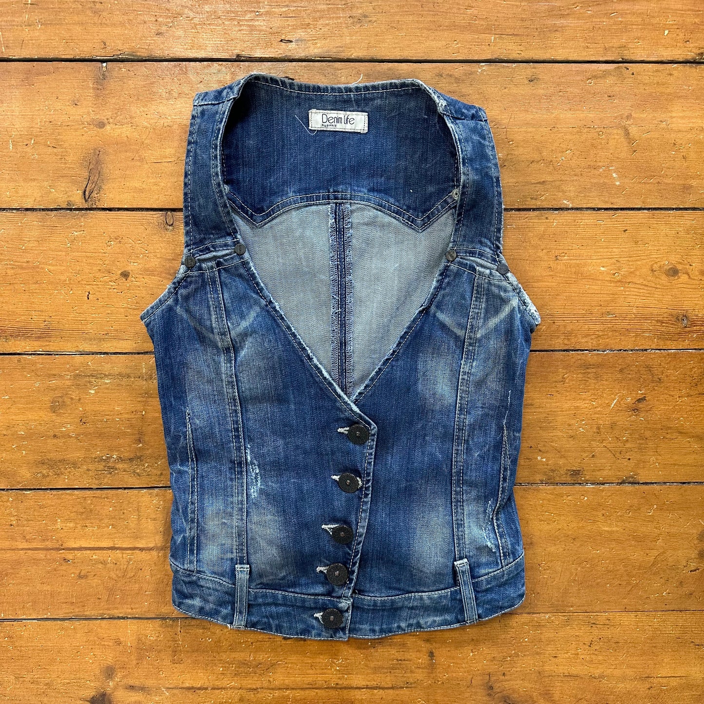 vintage 00s denim button up fitted waistcoat top