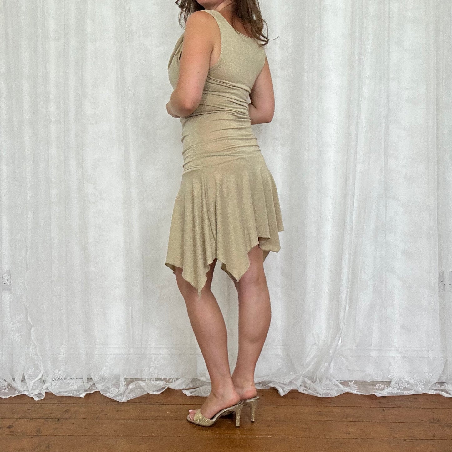 vintage 00s gold sparkly midi dress