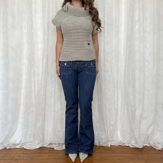 vintage 00s grey chunky knit short sleeve jumper