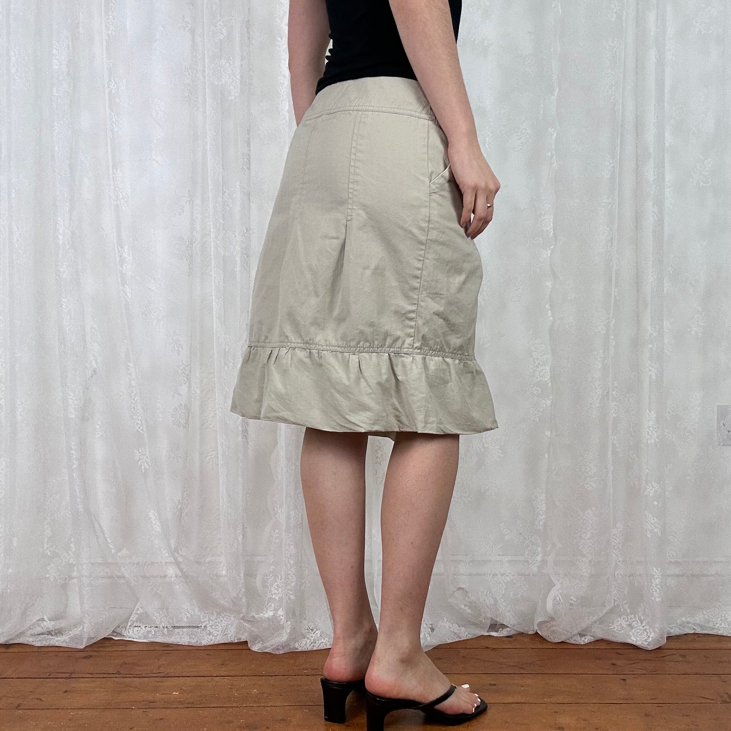 vintage 00s beige cargo midi skirt