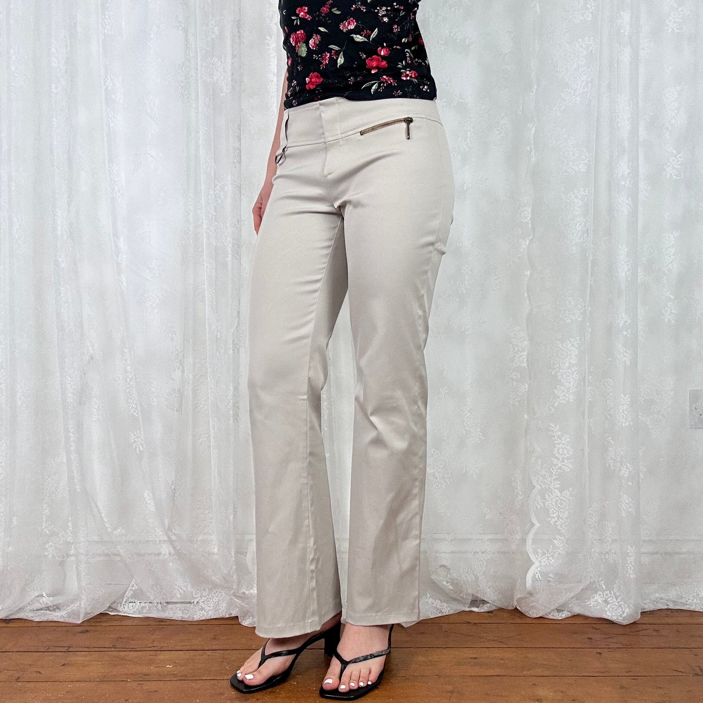 vintage 00s beige flared suit style trousers