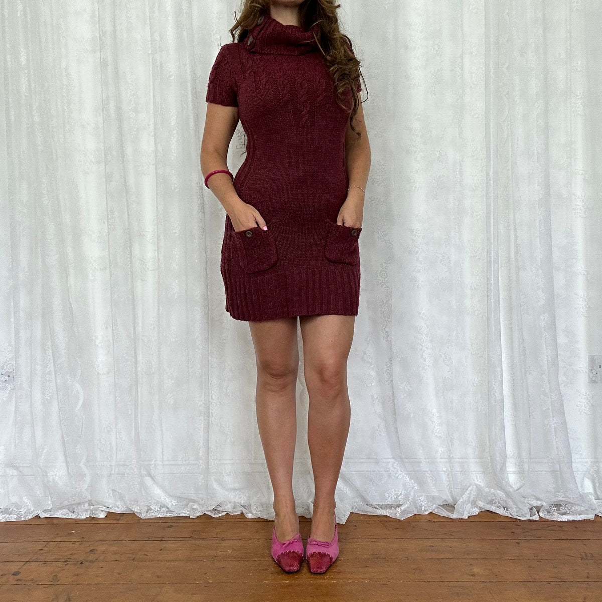 vintage 00s burgundy knitted mini dress
