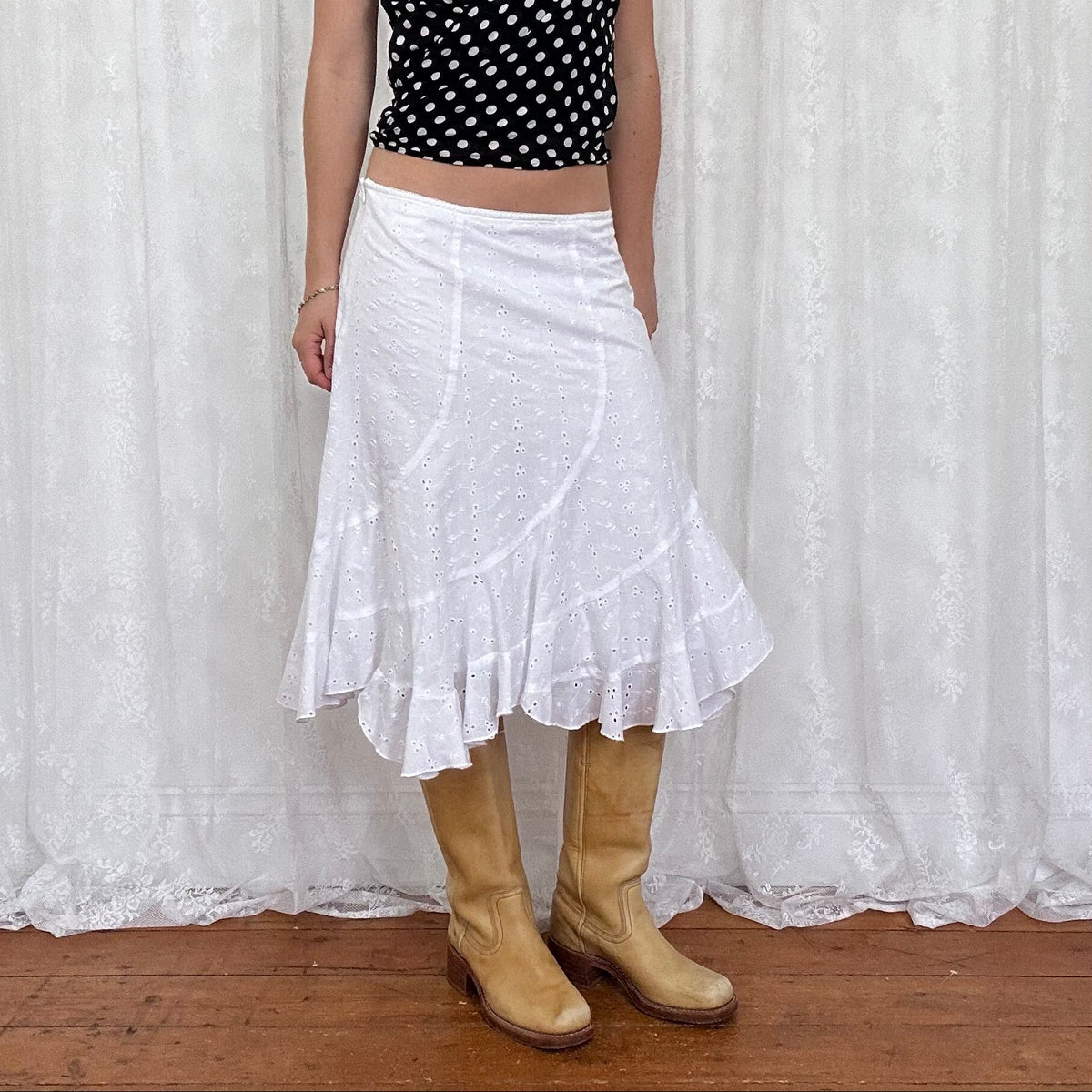 vintage 00s white broderie midi skirt