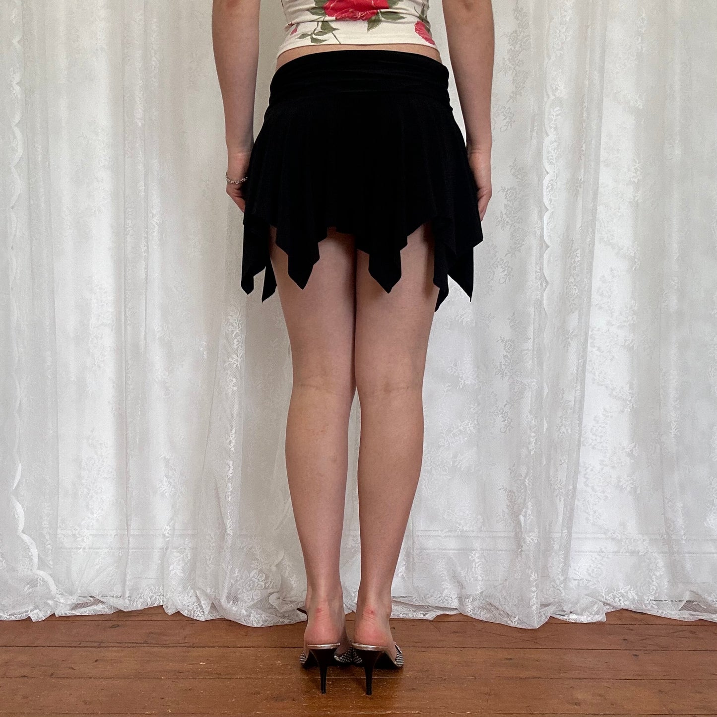 vintage 00s black fairy hanky hem mini skirt