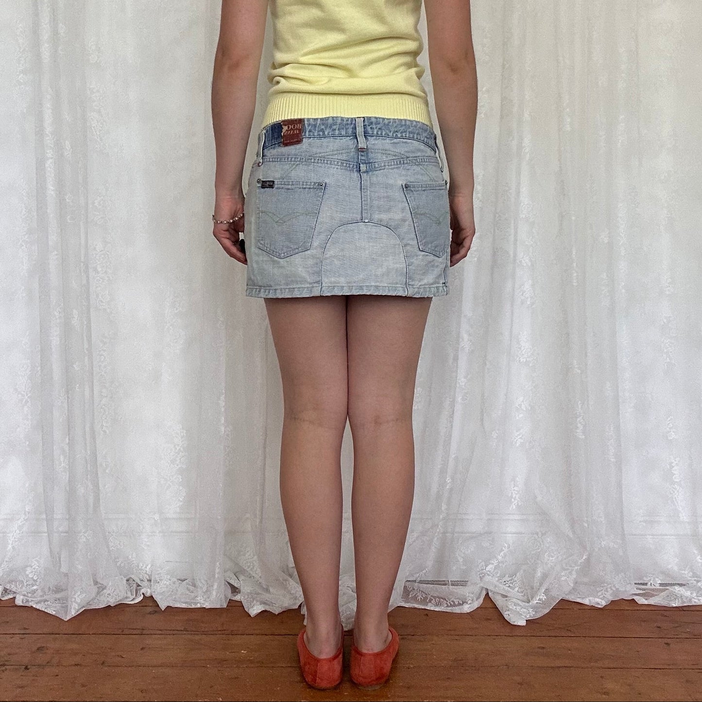 vintage 00s distressed denim mini skirt