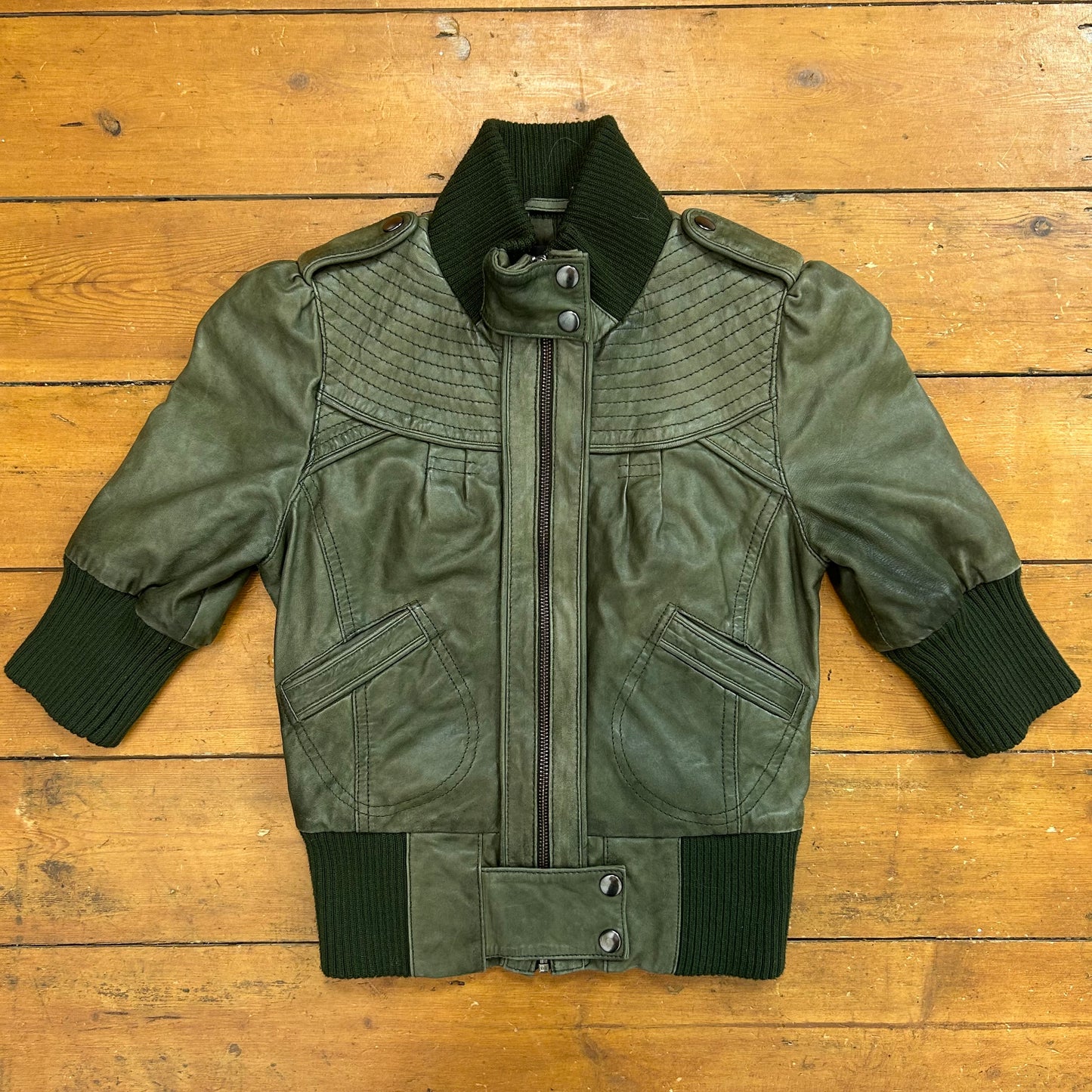 vintage 00s short sleeve fitted leather jacket