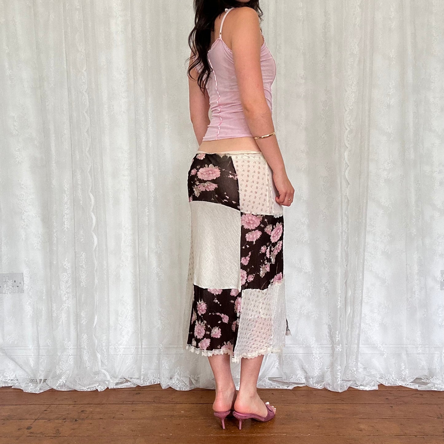 vintage 00s baby pink mesh ruched cami