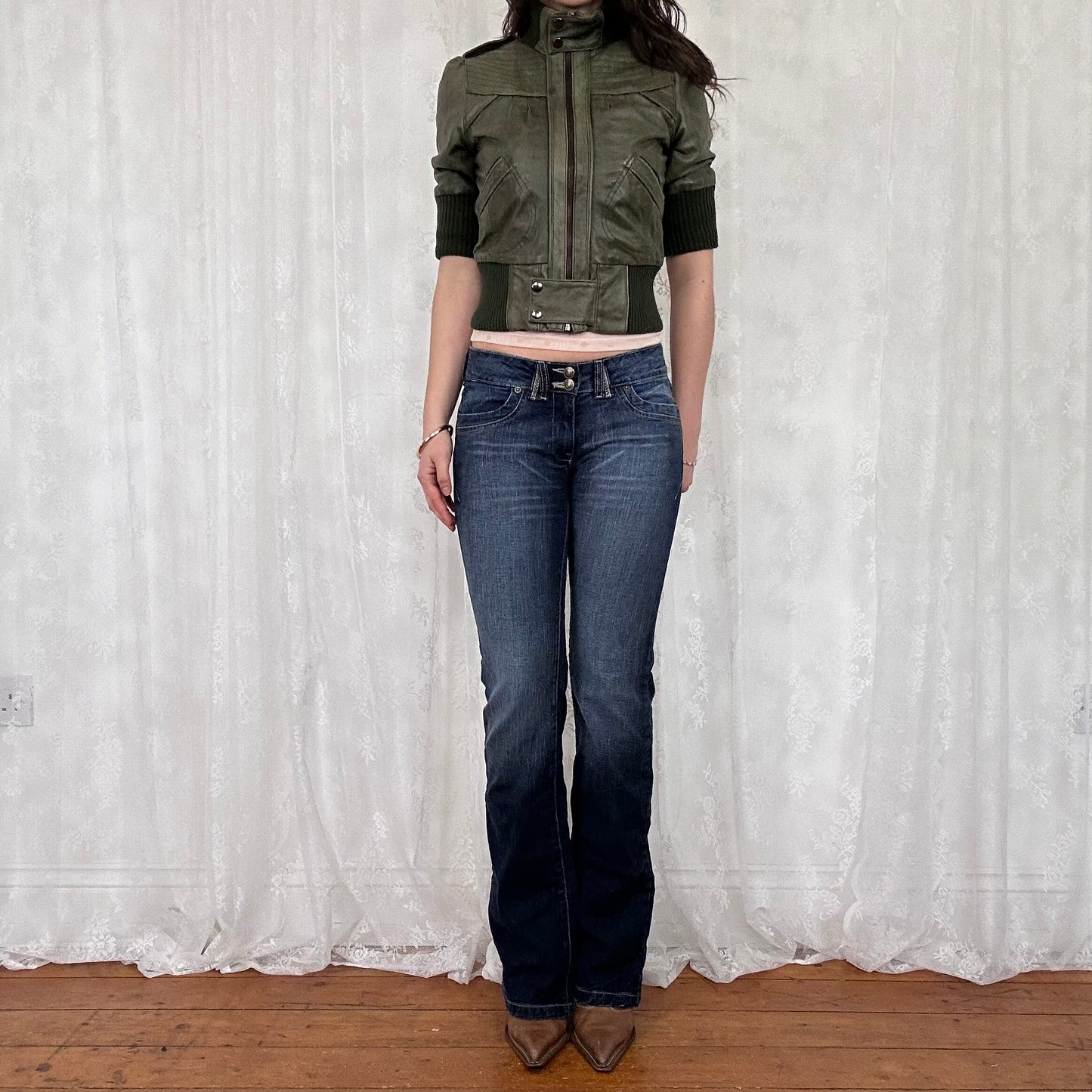 vintage 00s short sleeve fitted leather jacket