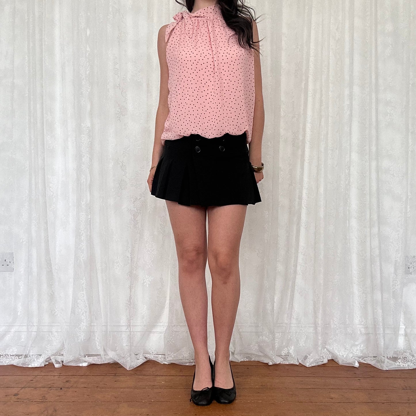 vintage 00s pink polka dot high neck top