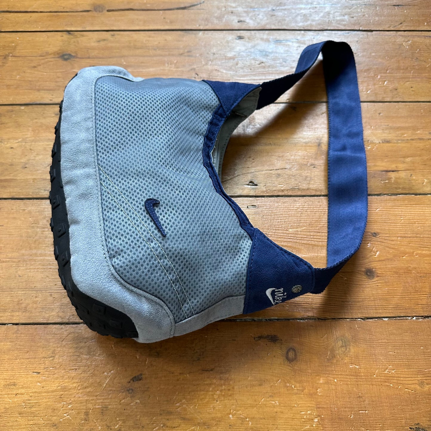 vintage 00s blue Nike mini baguette sneaker sole bag