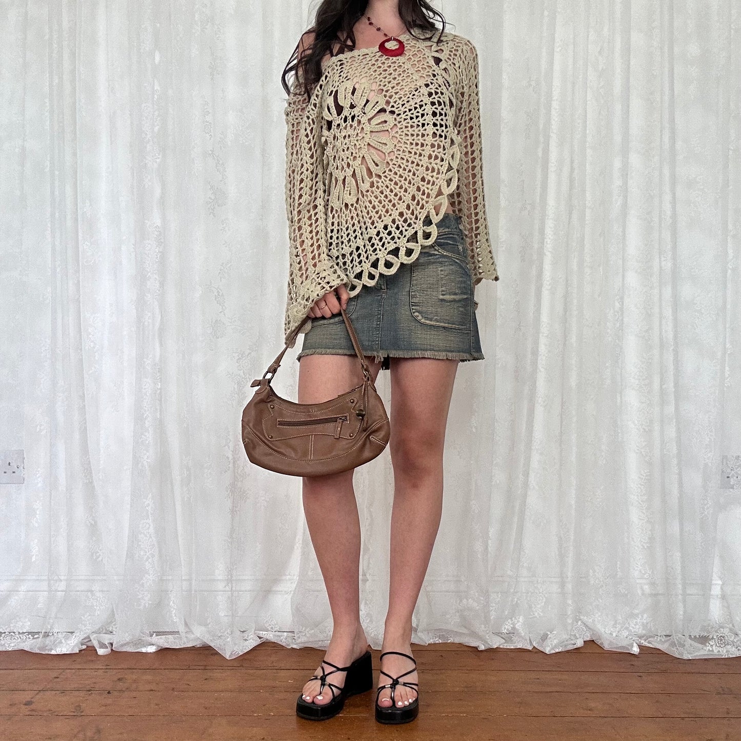 vintage 00s brown faux leather mini handbag