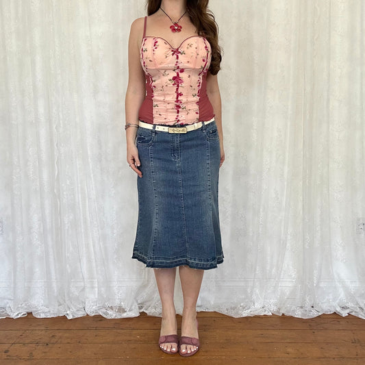 vintage 00s dusty pink floral corset cami top