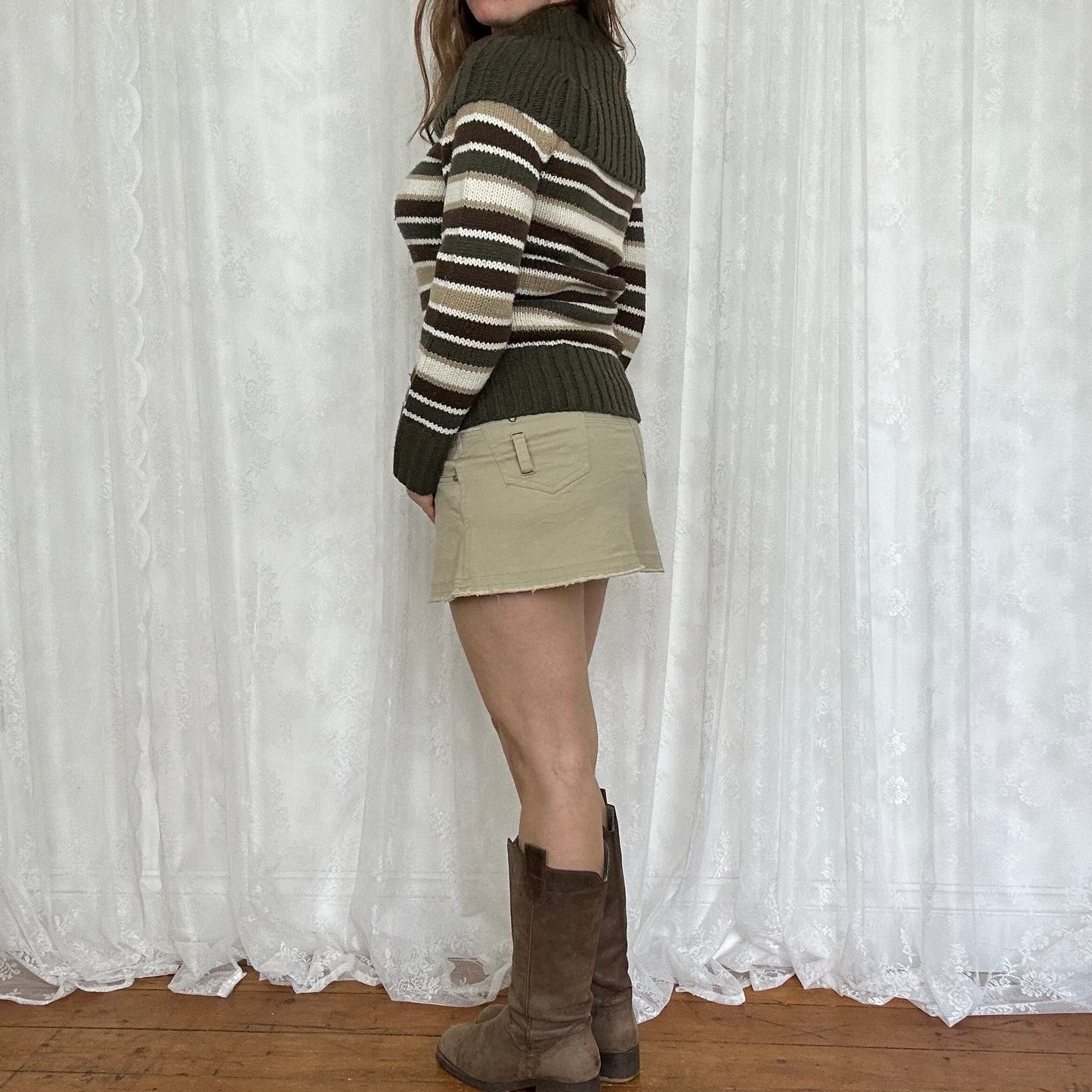 vintage 00s brown and khaki striped knitted jumper