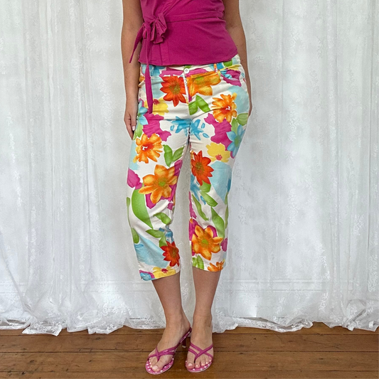 vintage 00s white floral capri pants