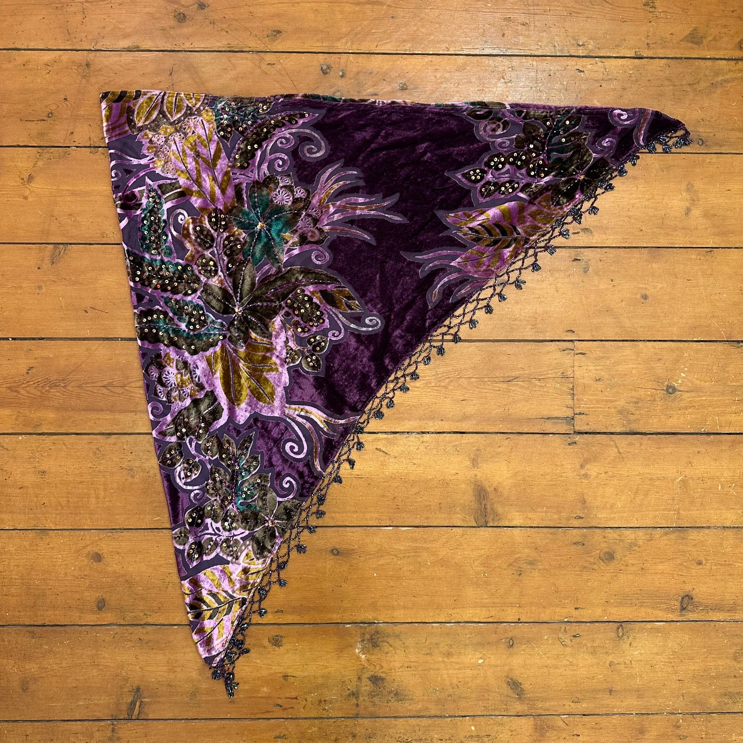 vintage 00s purple beaded pattern wrap scarf
