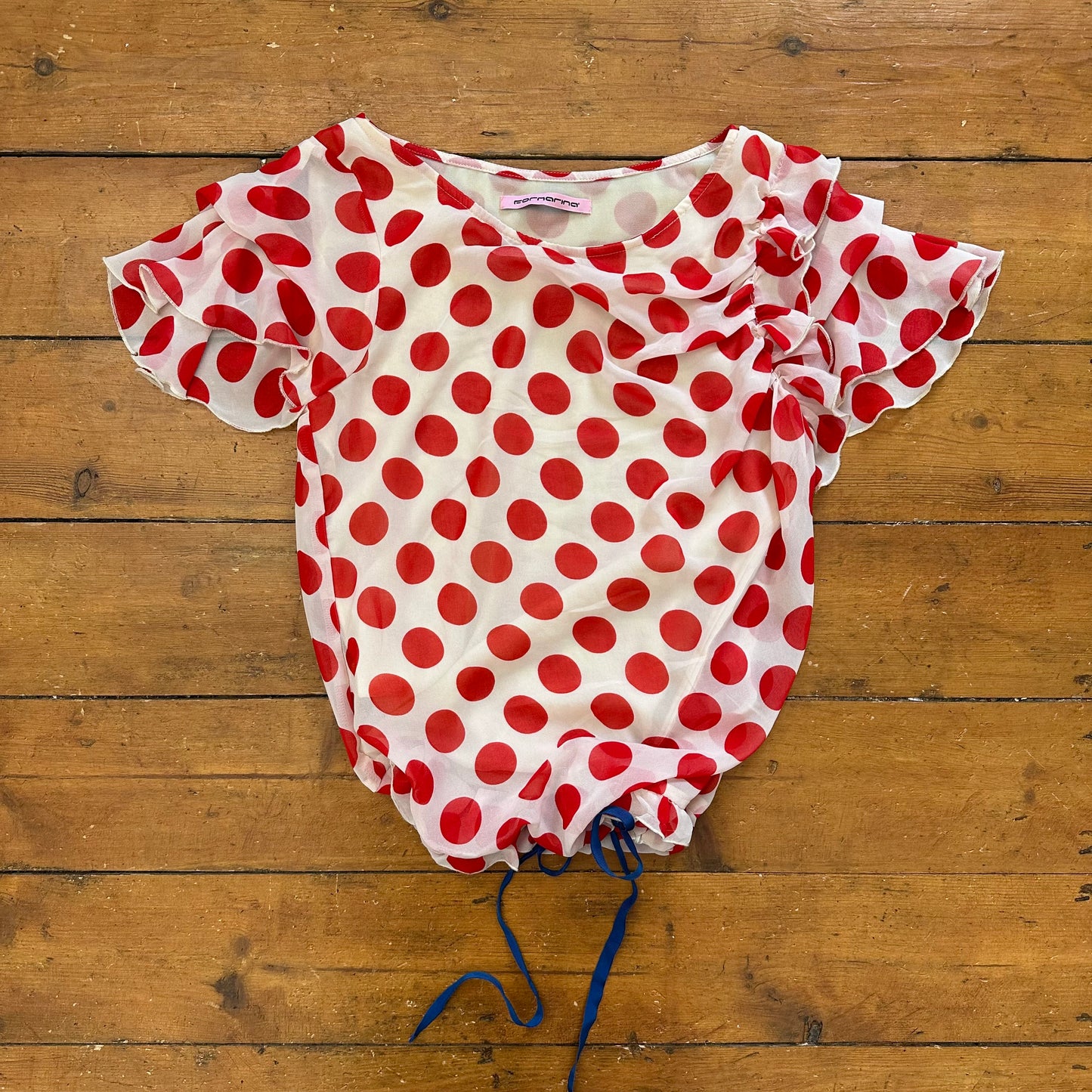 vintage 00s red polka dot ruffle top
