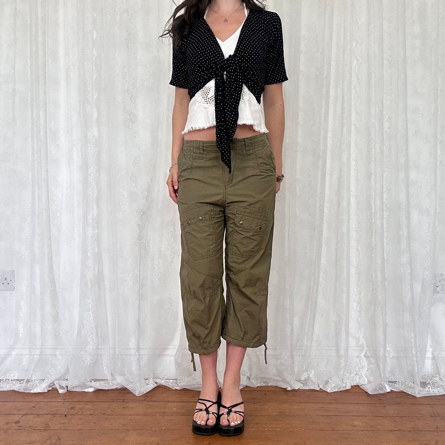 vintage 00s polka dot tie up cardigan