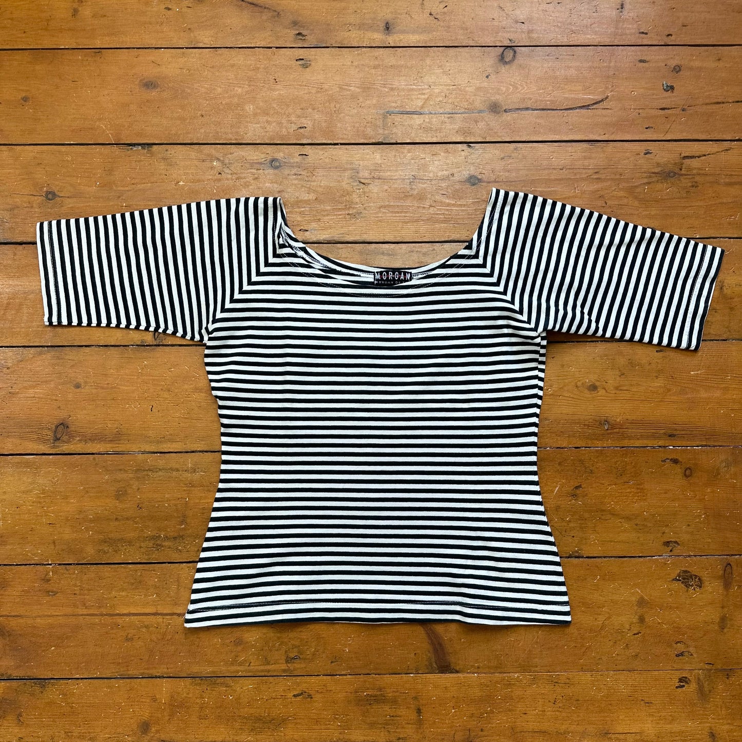 vintage 00s stripey slouchy crop sleeve top