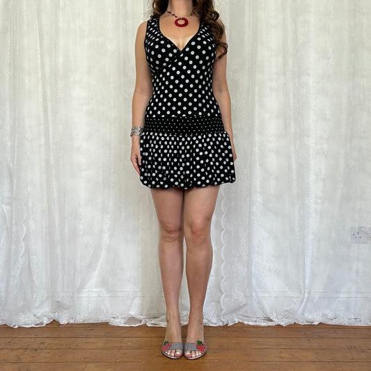 vintage 00s black polka dot mini dress