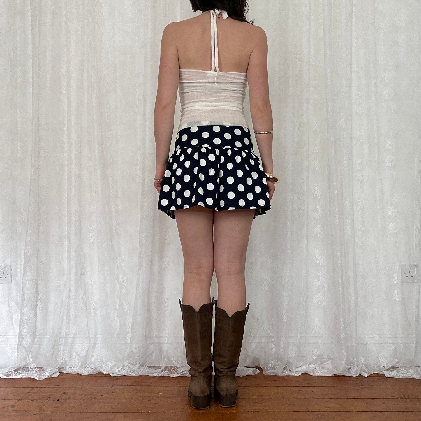 vintage 00s white mesh halter tie up top