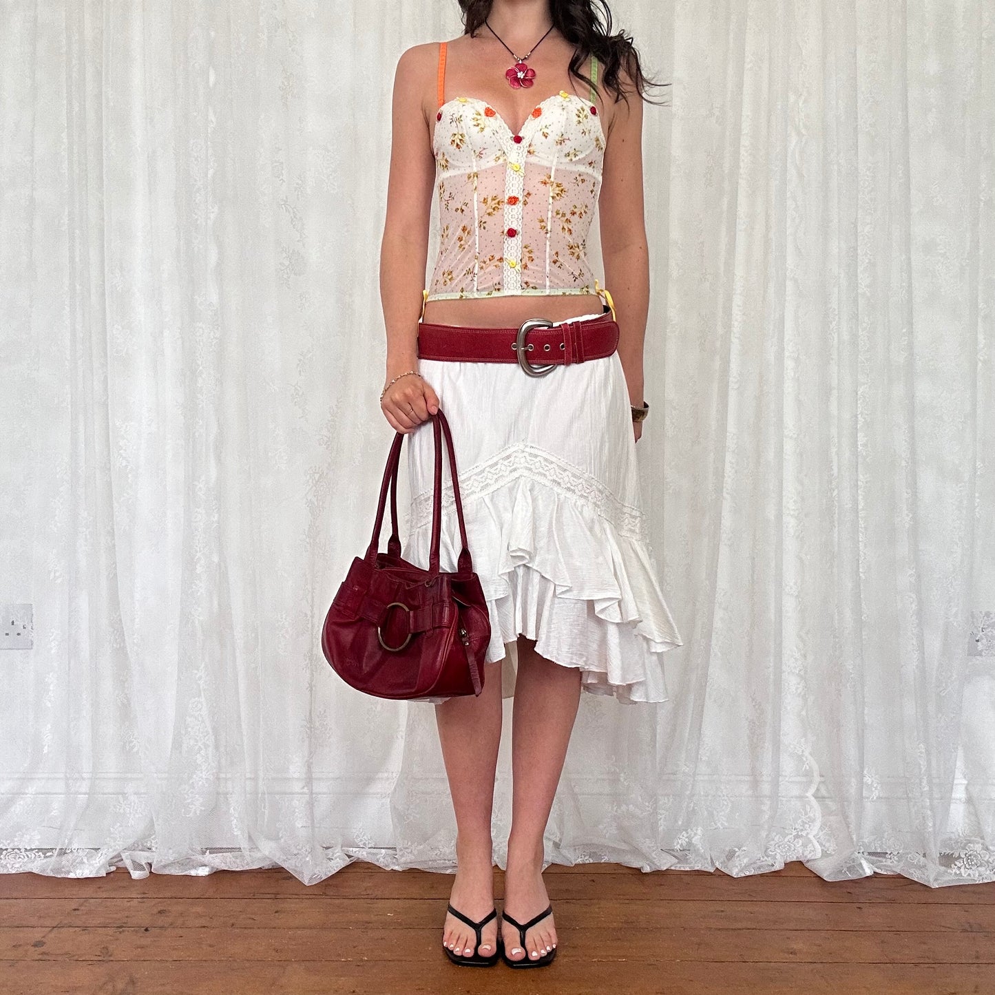 vintage 00s red genuine leather handbag