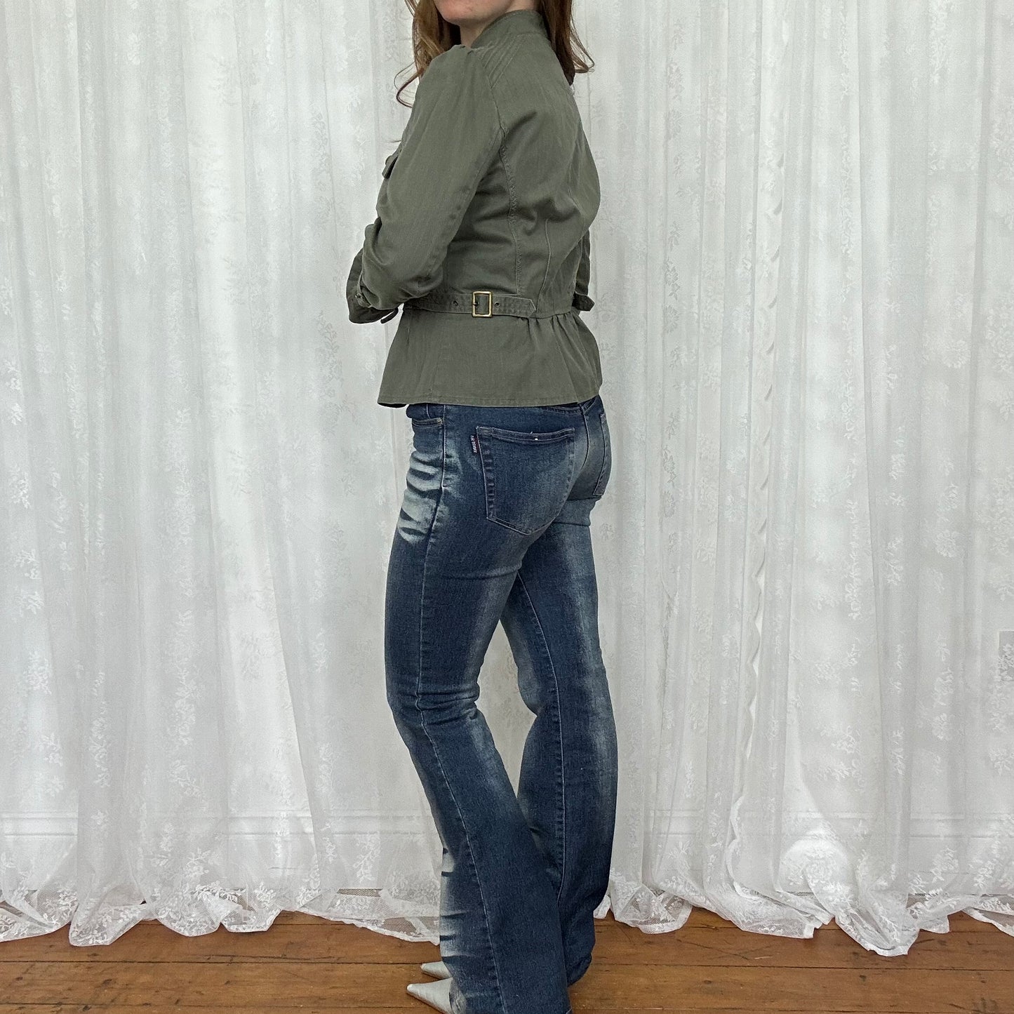 vintage 00s khaki green button down jacket