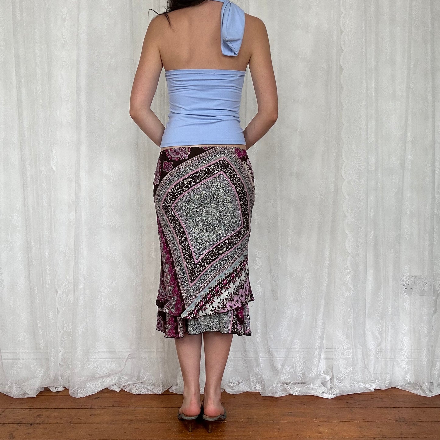 vintage 00s powder blue one shoulder scarf top