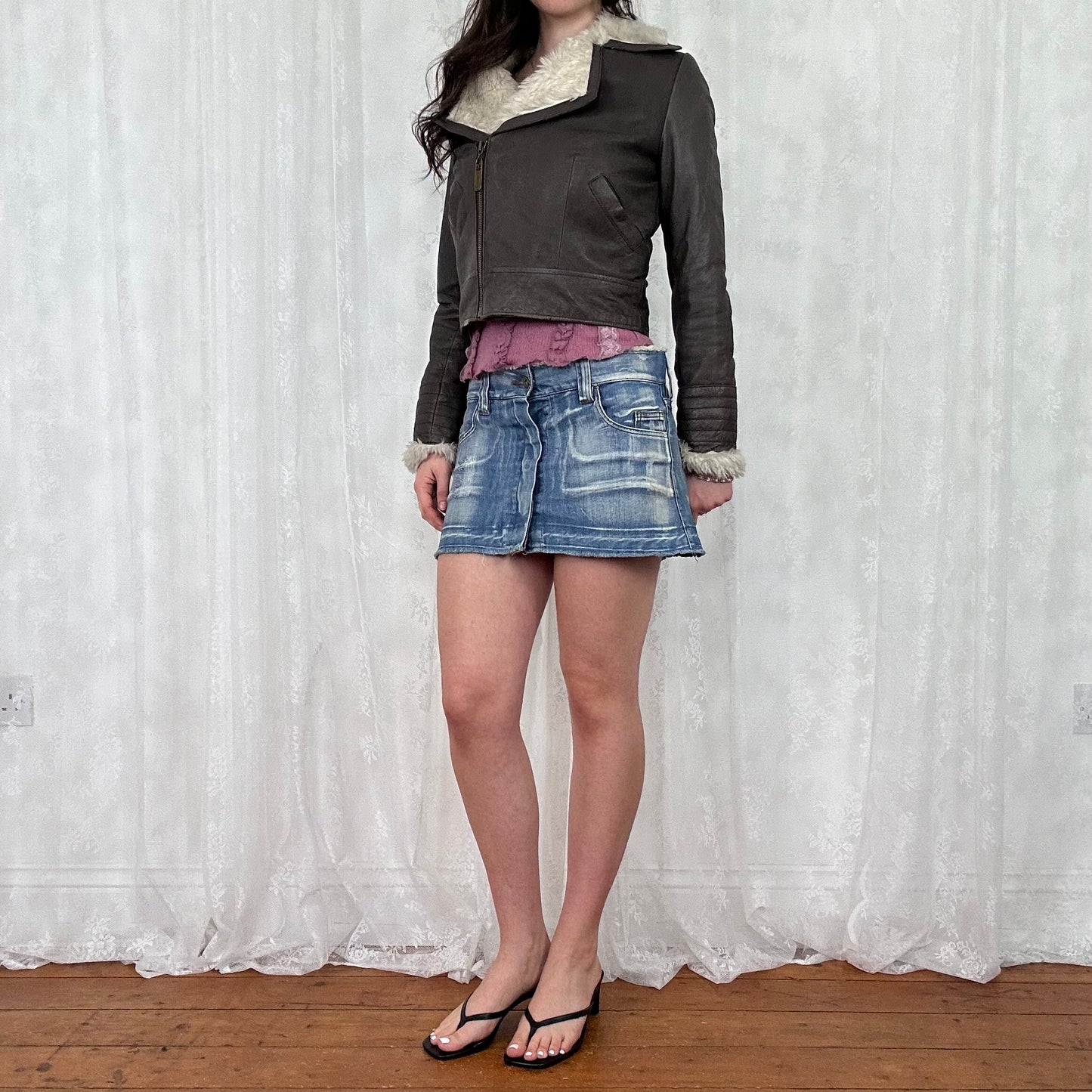 vintage 00s dark brown crop aviator jacket