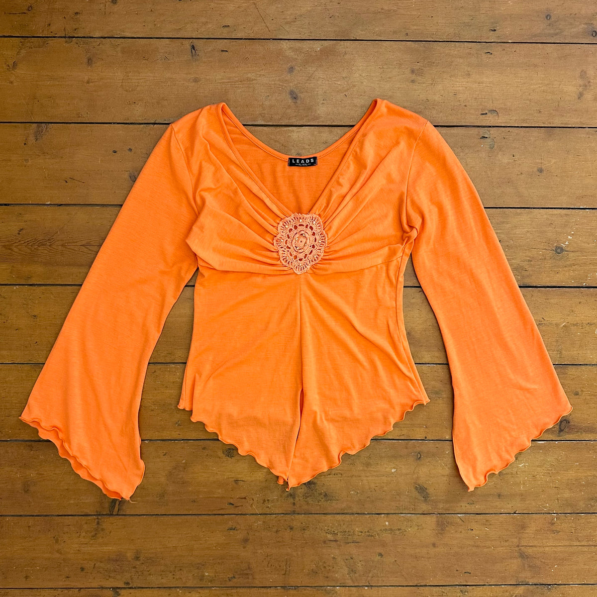 vintage 00s orange long sleeve boho style top