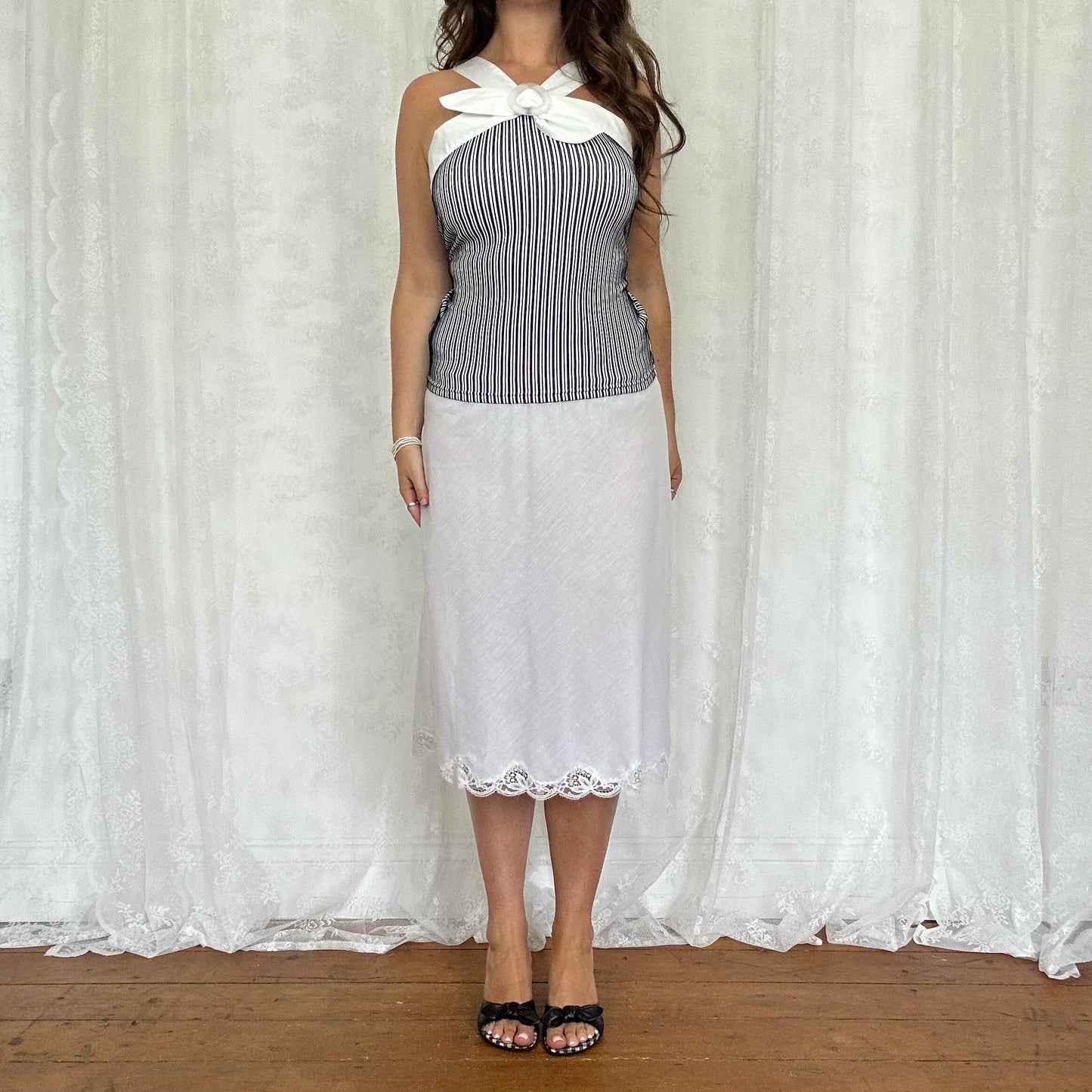 vintage 00s black and white stripe cami