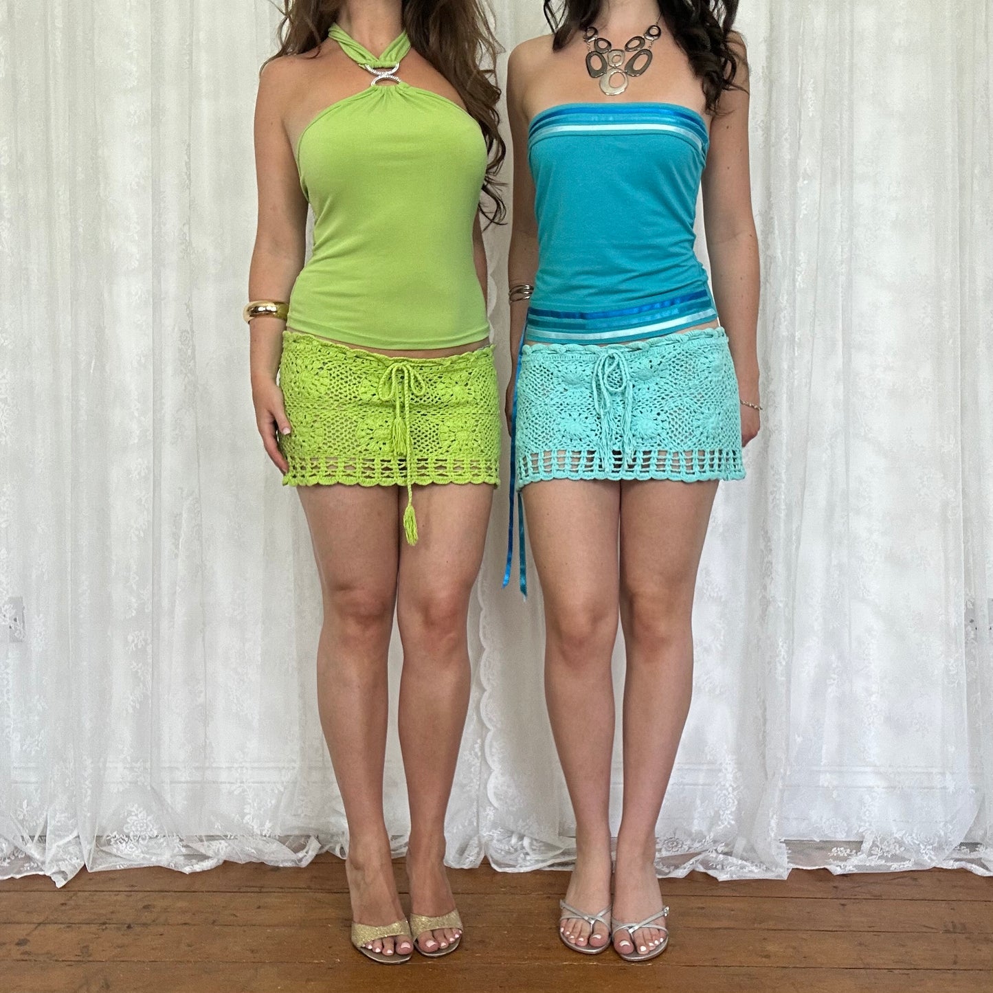 vintage 00s blue crochet micro mini skirt