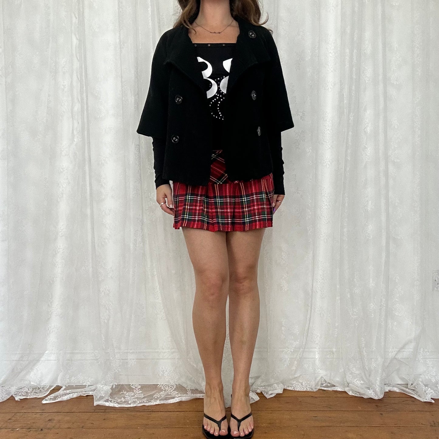 vintage 00s black crop sleeve peacoat blazer