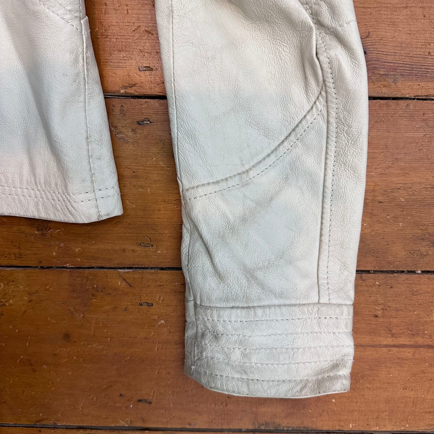 vintage 00s white leather biker jacket