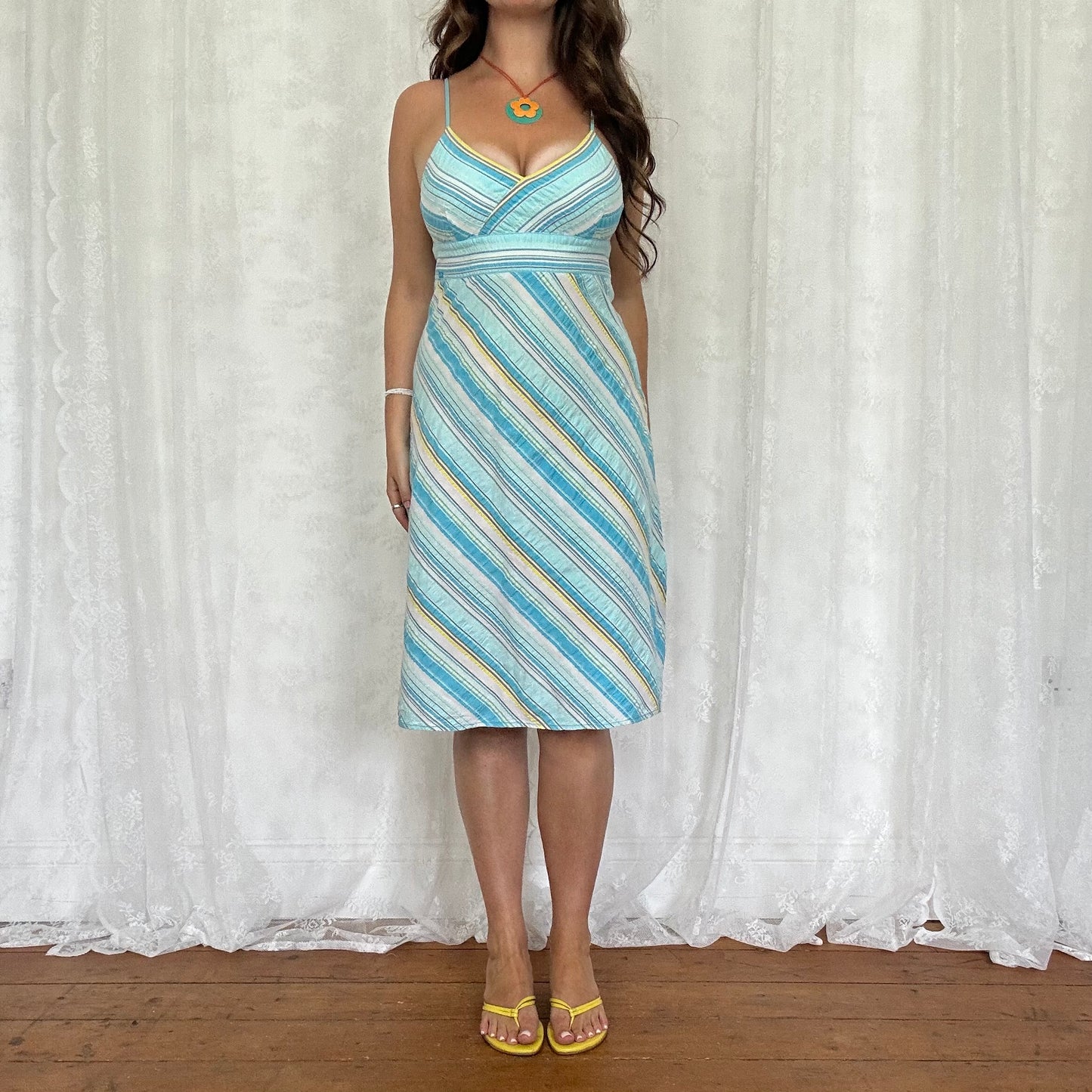 vintage 00s blue striped cotton midi dress