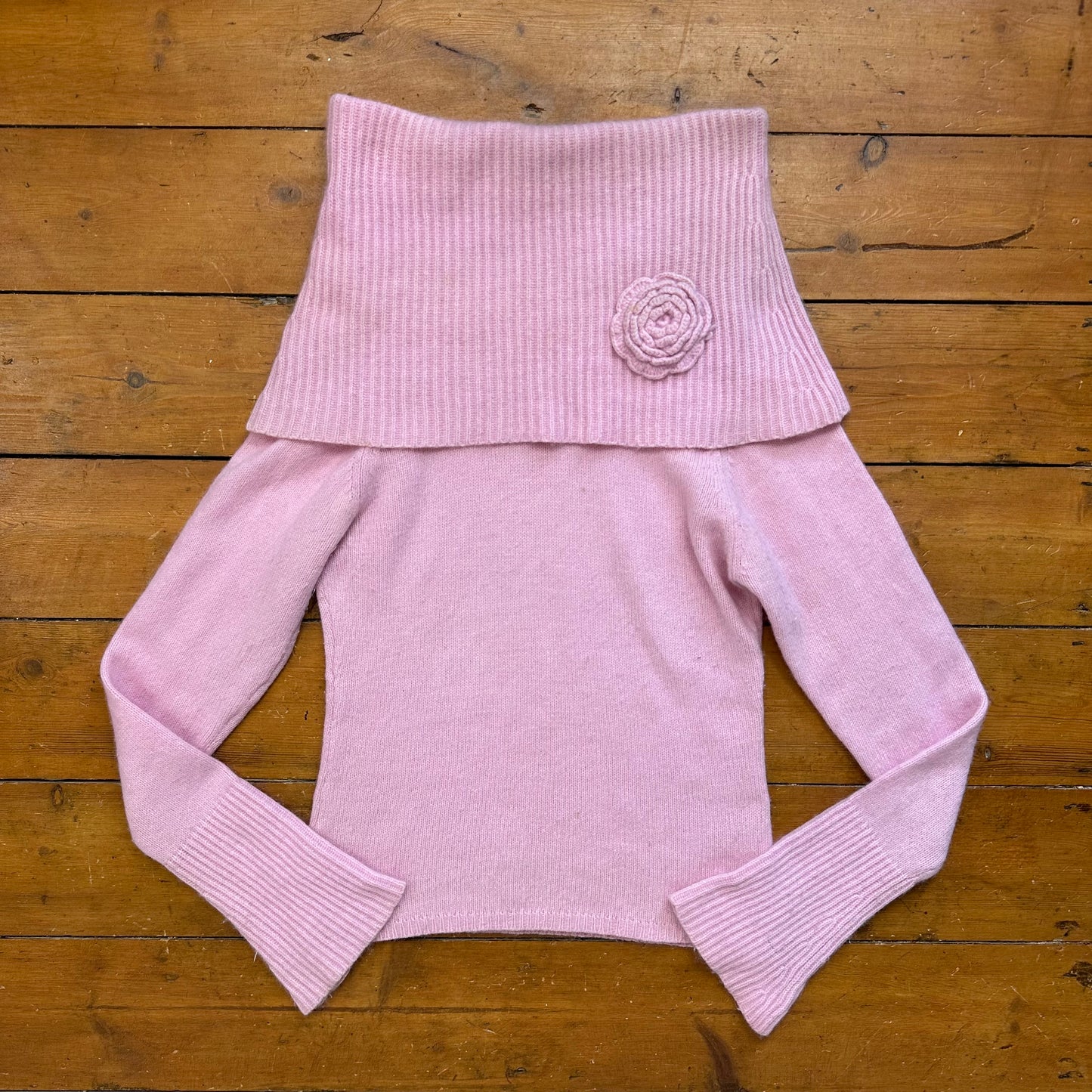 vintage 00s pink fold over neck knitted jumper