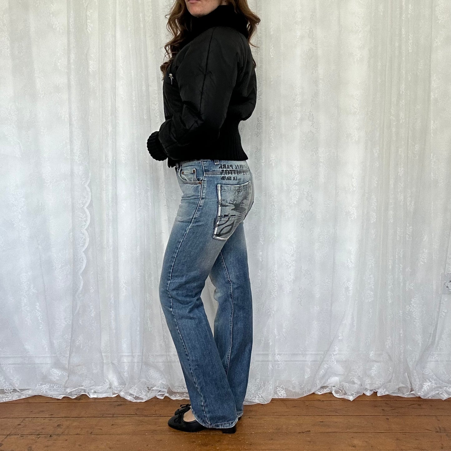 vintage 00s black cinched waist bomber jacket