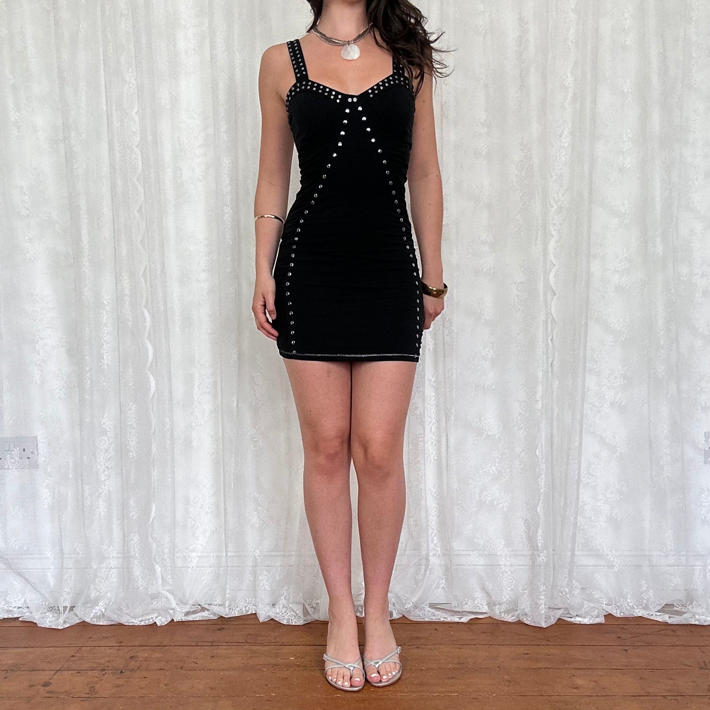 vintage 00s black studded bodycon mini dress