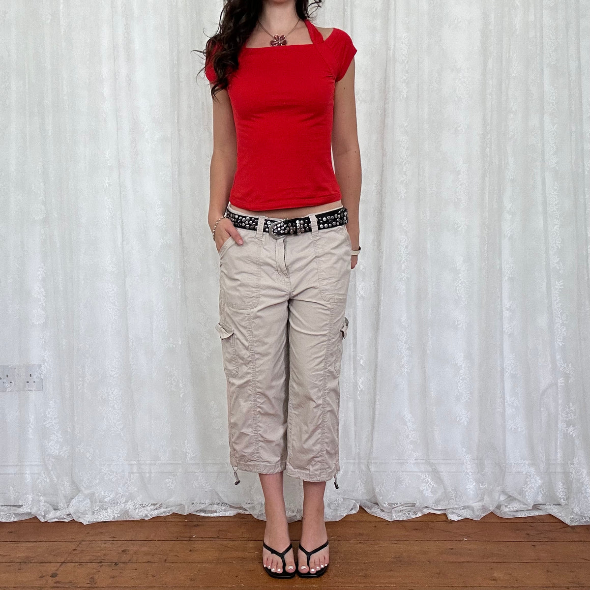 vintage 00s bright red cut out halter top