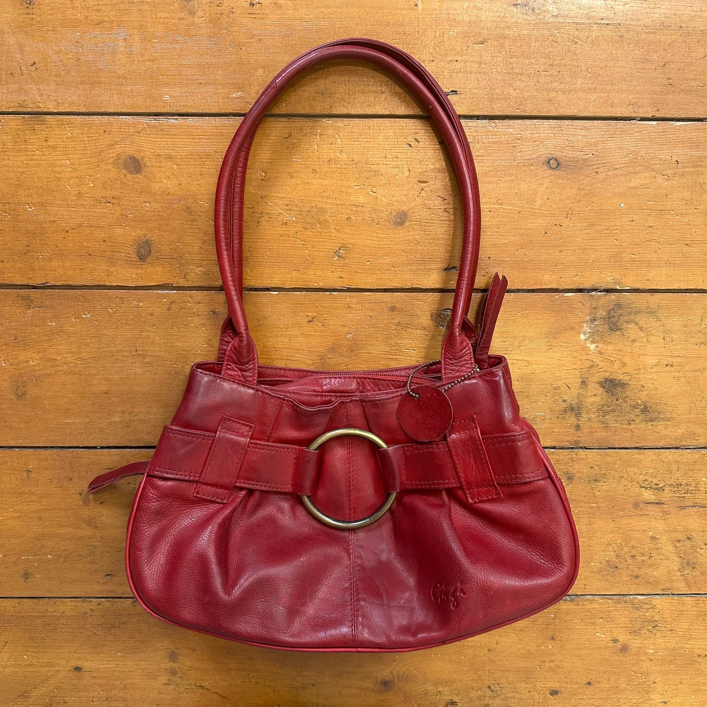 vintage 00s red genuine leather handbag