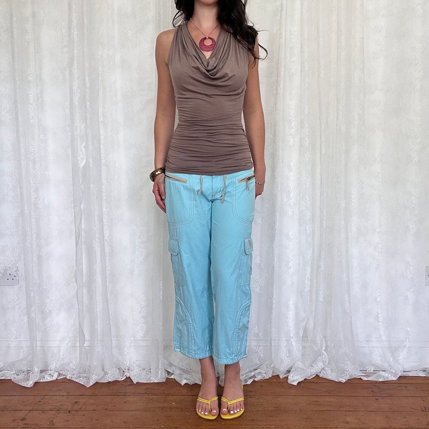 vintage 00s brown slouchy cowl neck top