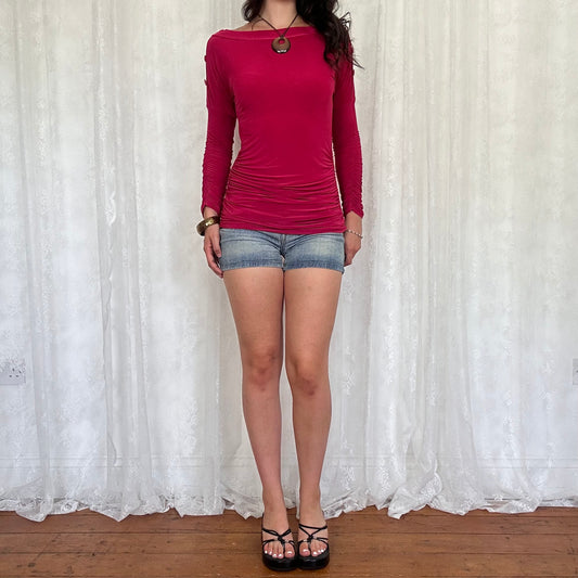 vintage 00s hot pink slouchy ruched top with button details