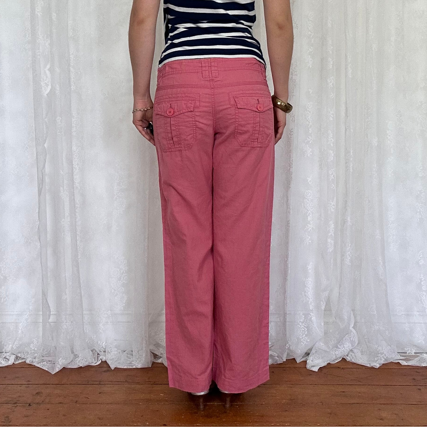 vintage 00s pink low rise wide leg linen trousers