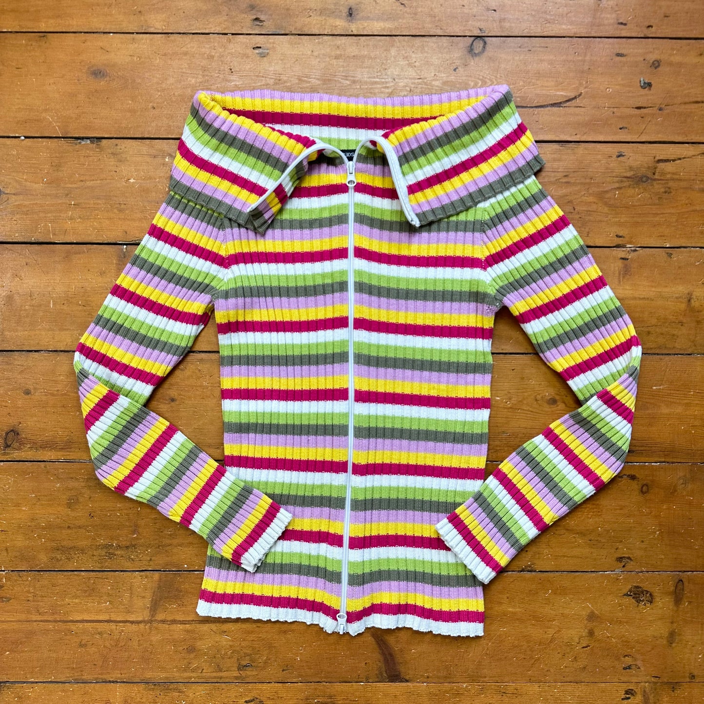 vintage 00s stripey dual zip up knitted jumper