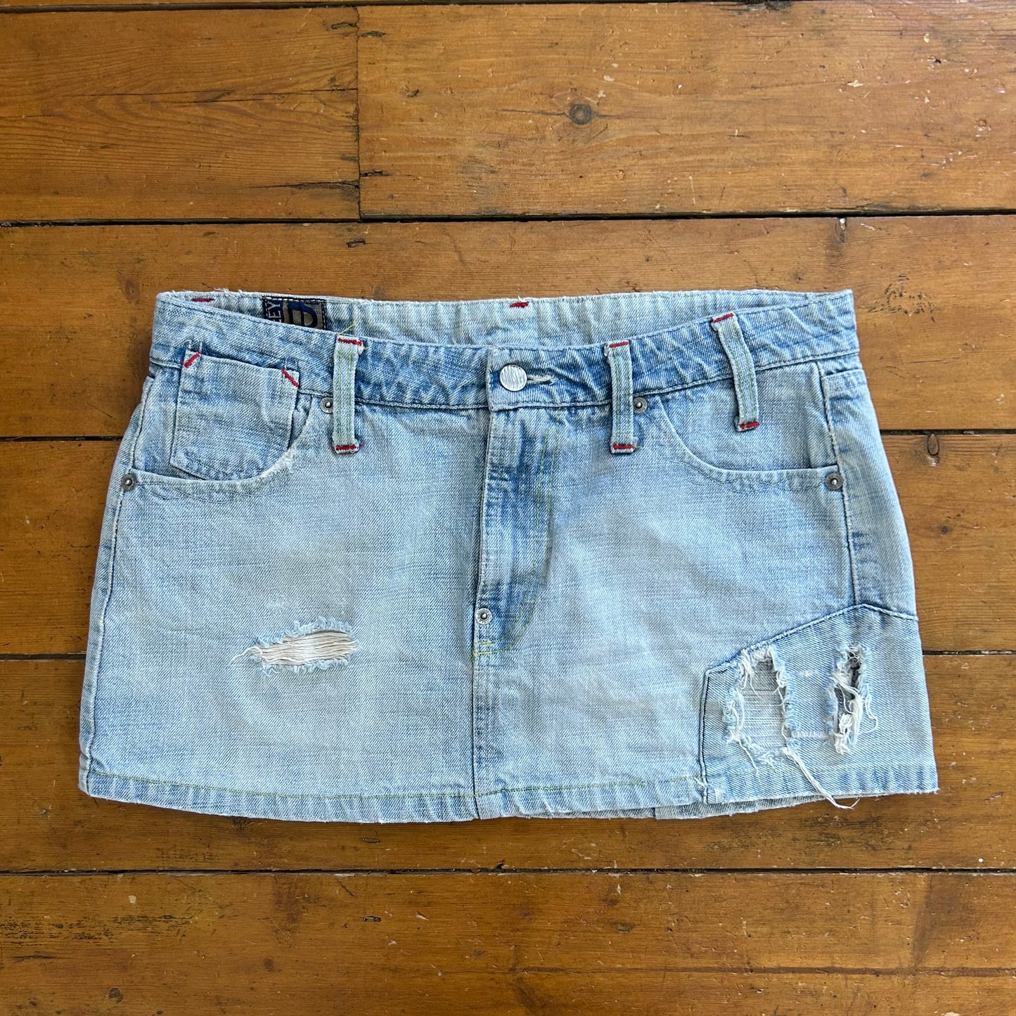 vintage 00s distressed denim mini skirt