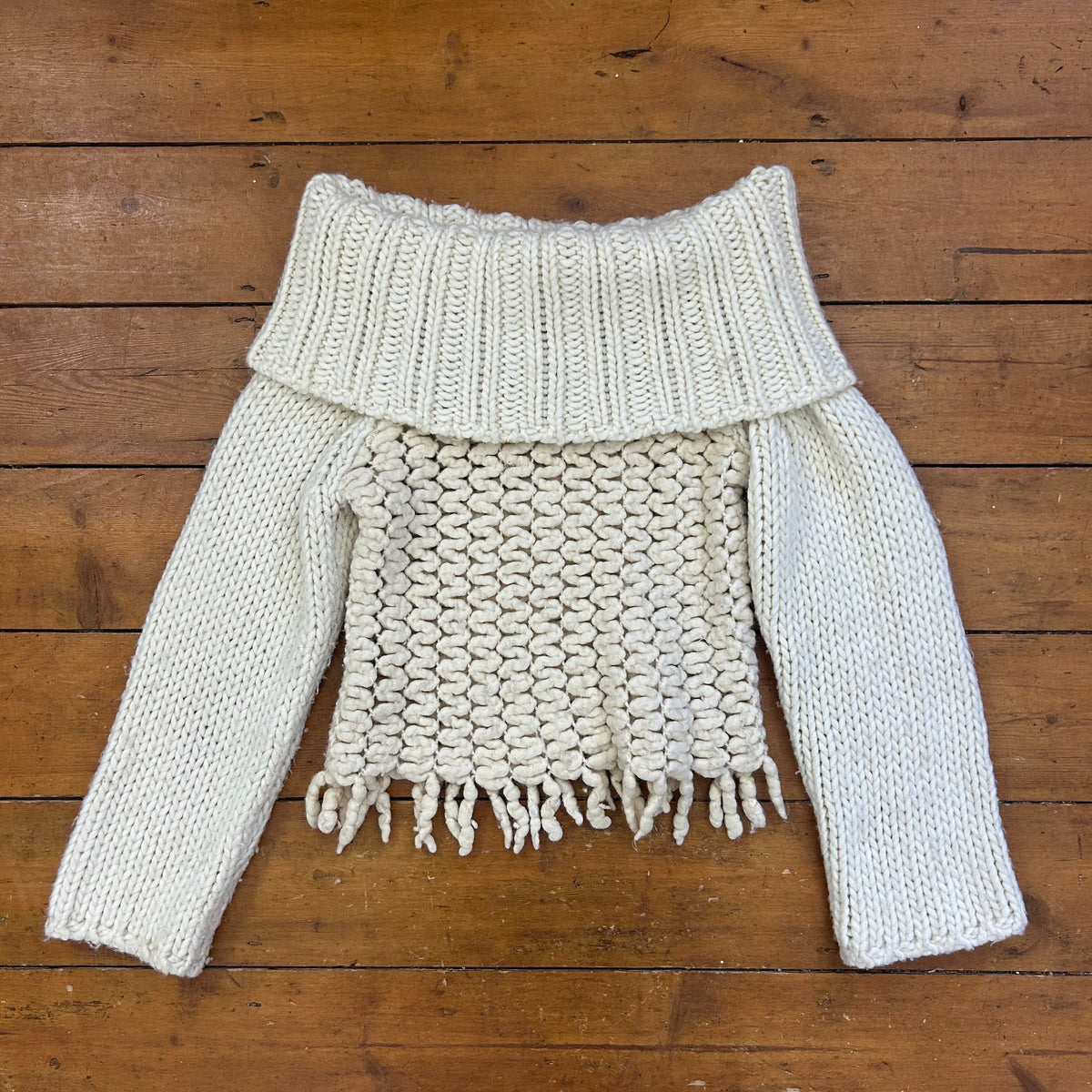 vintage 00s cream chunky knit off shoulder jumper