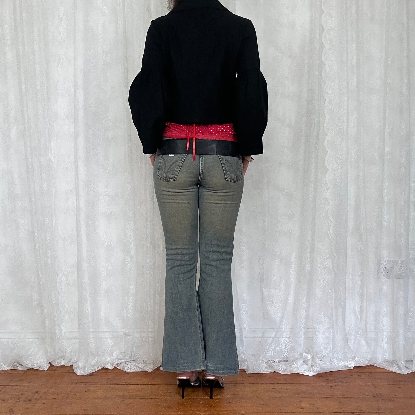 vintage 00s black cropped oversized button peacoat