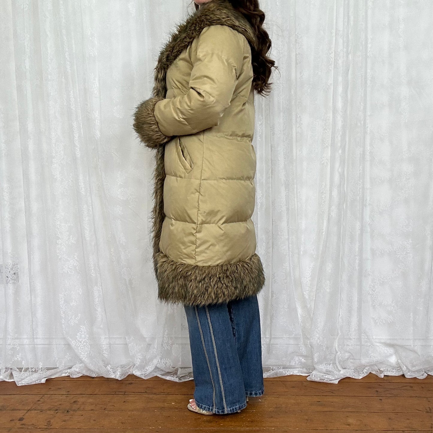 vintage 00s Morgan de toi longline faux fur trim coat