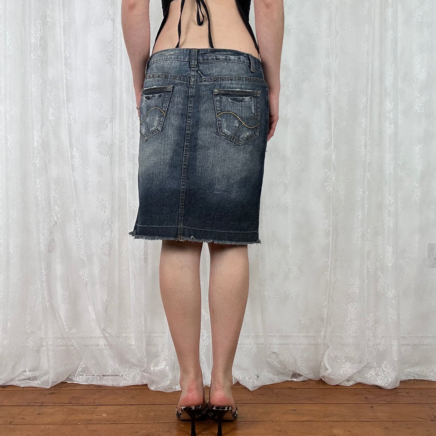 vintage 00s studded denim midi skirt