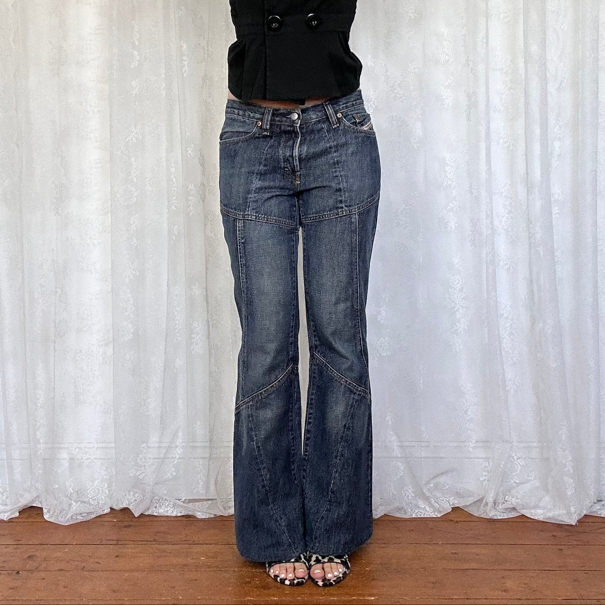 vintage 00s diesel patchwork wide leg jeans